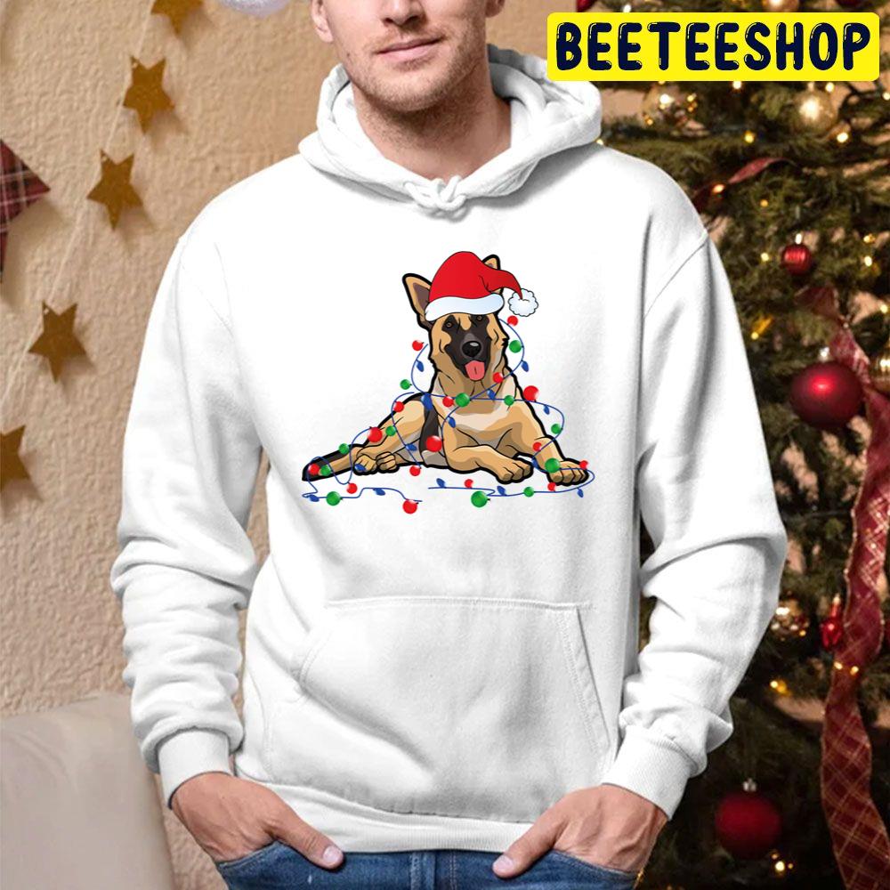 Christmas Lights German Shepherd Dog With Santa Trending Unisex Hoodie