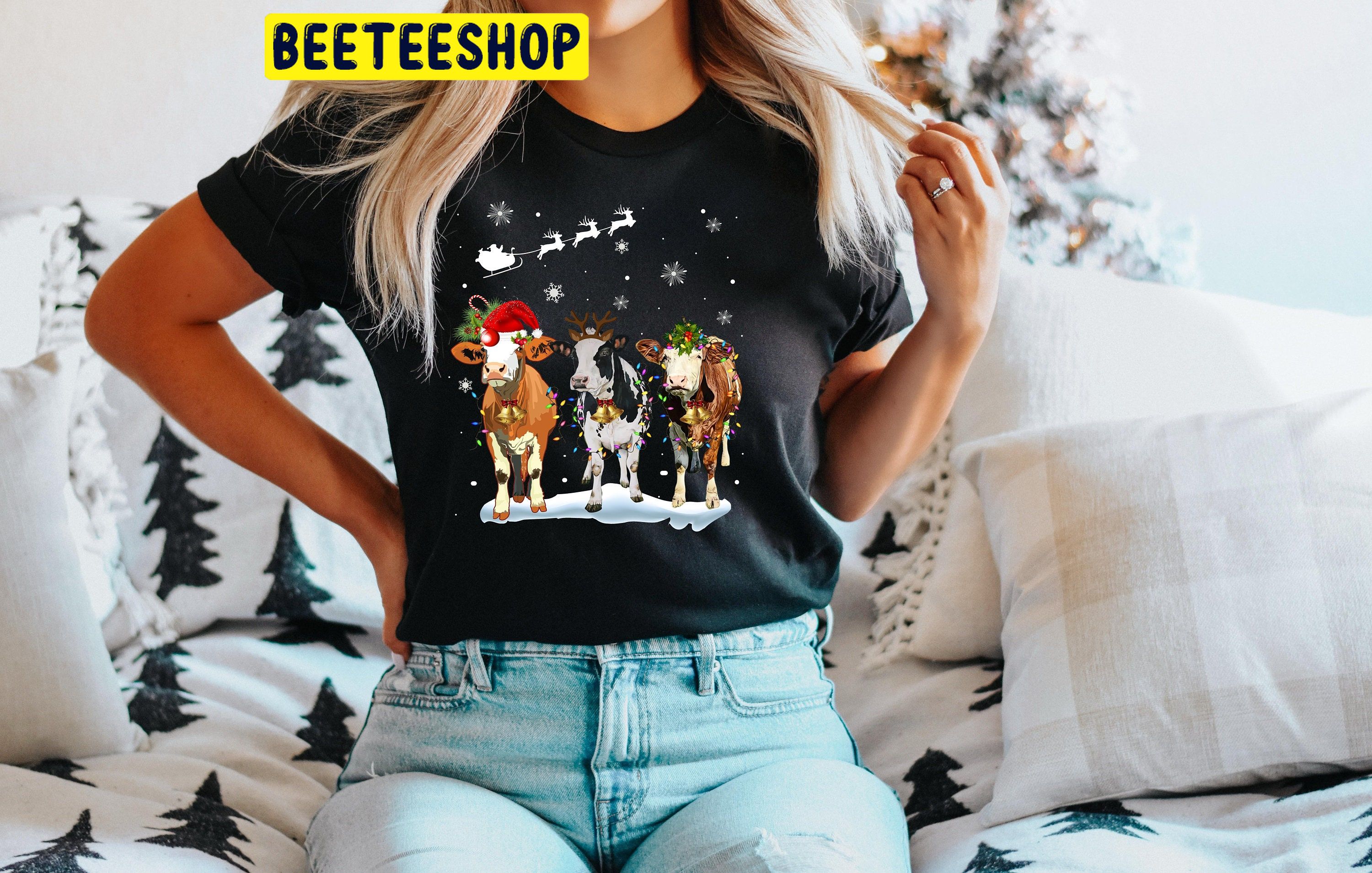 Cow Christmas Lights Ugly Heifers Trending Unisex Shirt