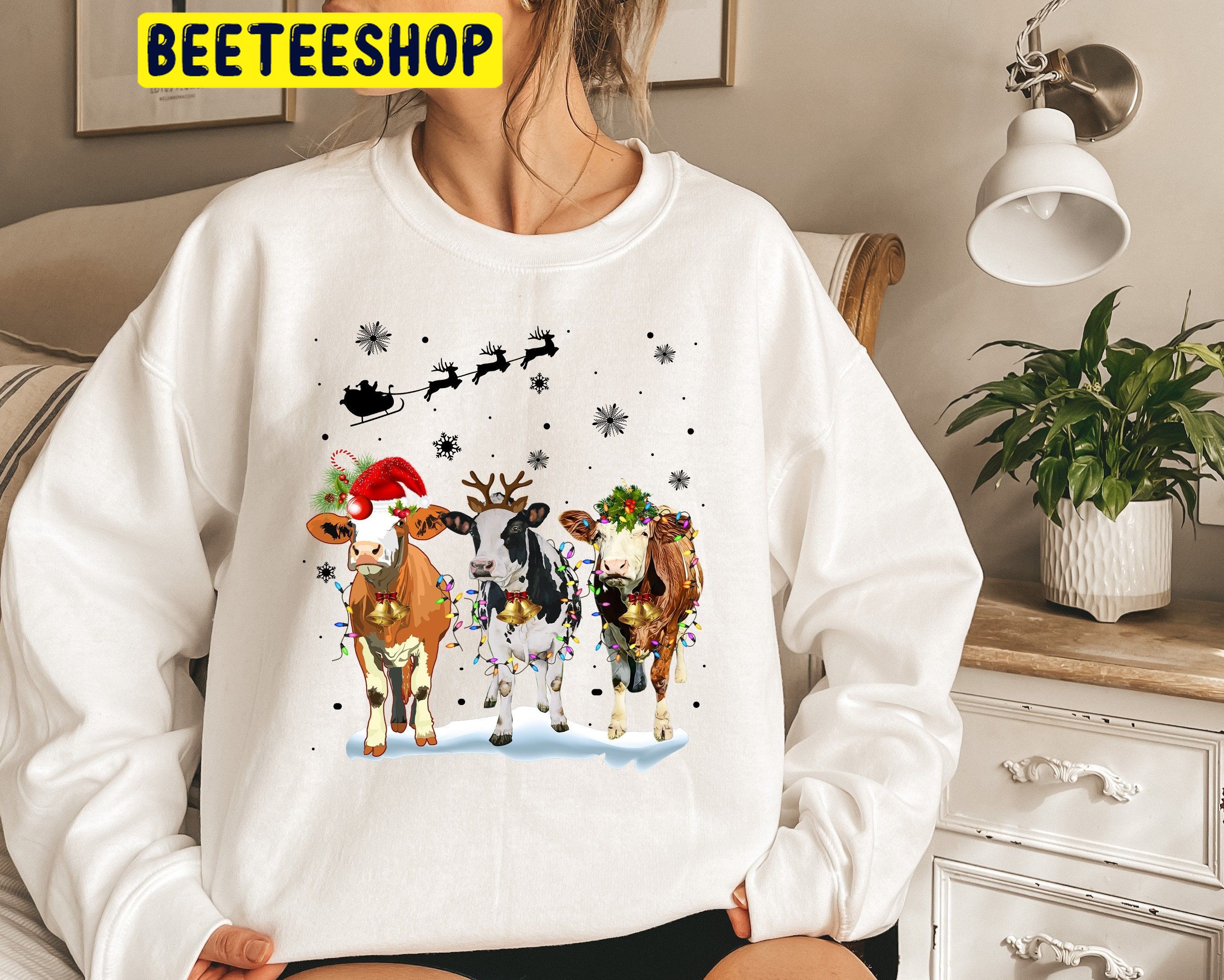 Cow Christmas Lights Ugly Heifers Trending Unisex Shirt