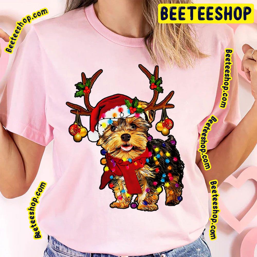 Design Christmas Reindeer Yorkie Cute Dog Trending Unisex T-Shirt