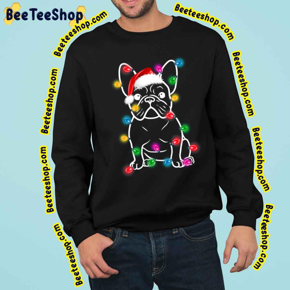 Funny French Bulldog Dog Tree Christmas Lights Xmas Pajama Trending Unisex Sweatshirt