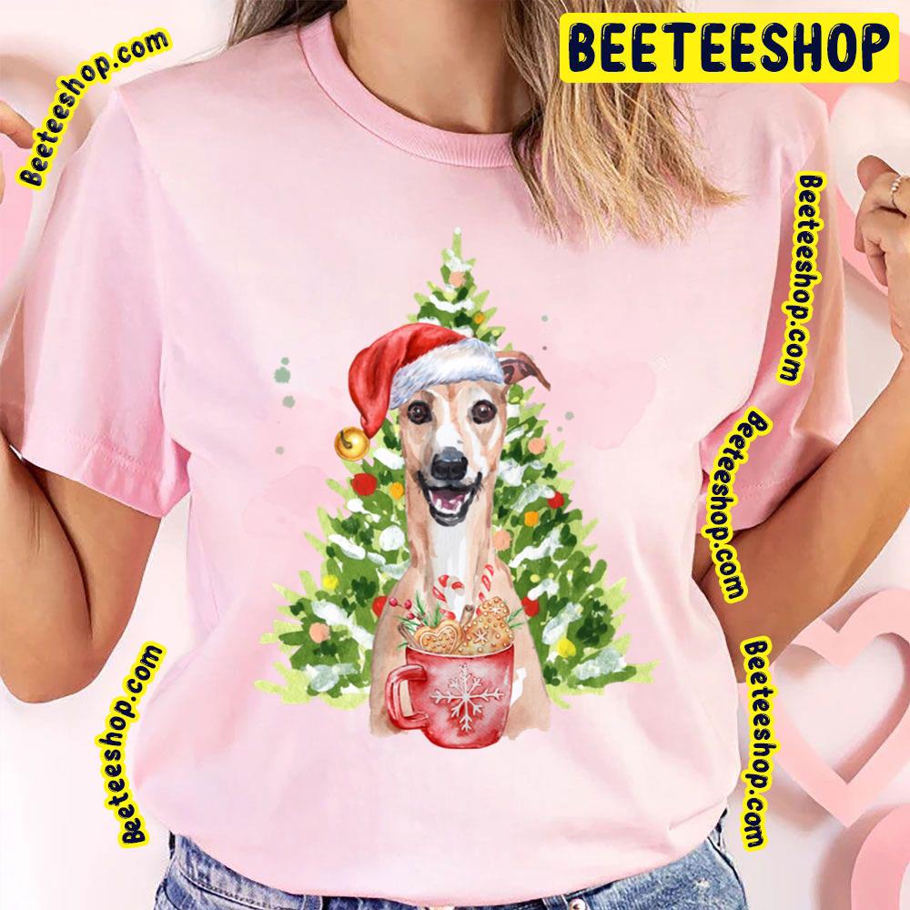 Happy Whippet Dog With Christmas Tree And Hot Chocolate Trending Unisex T-Shirt