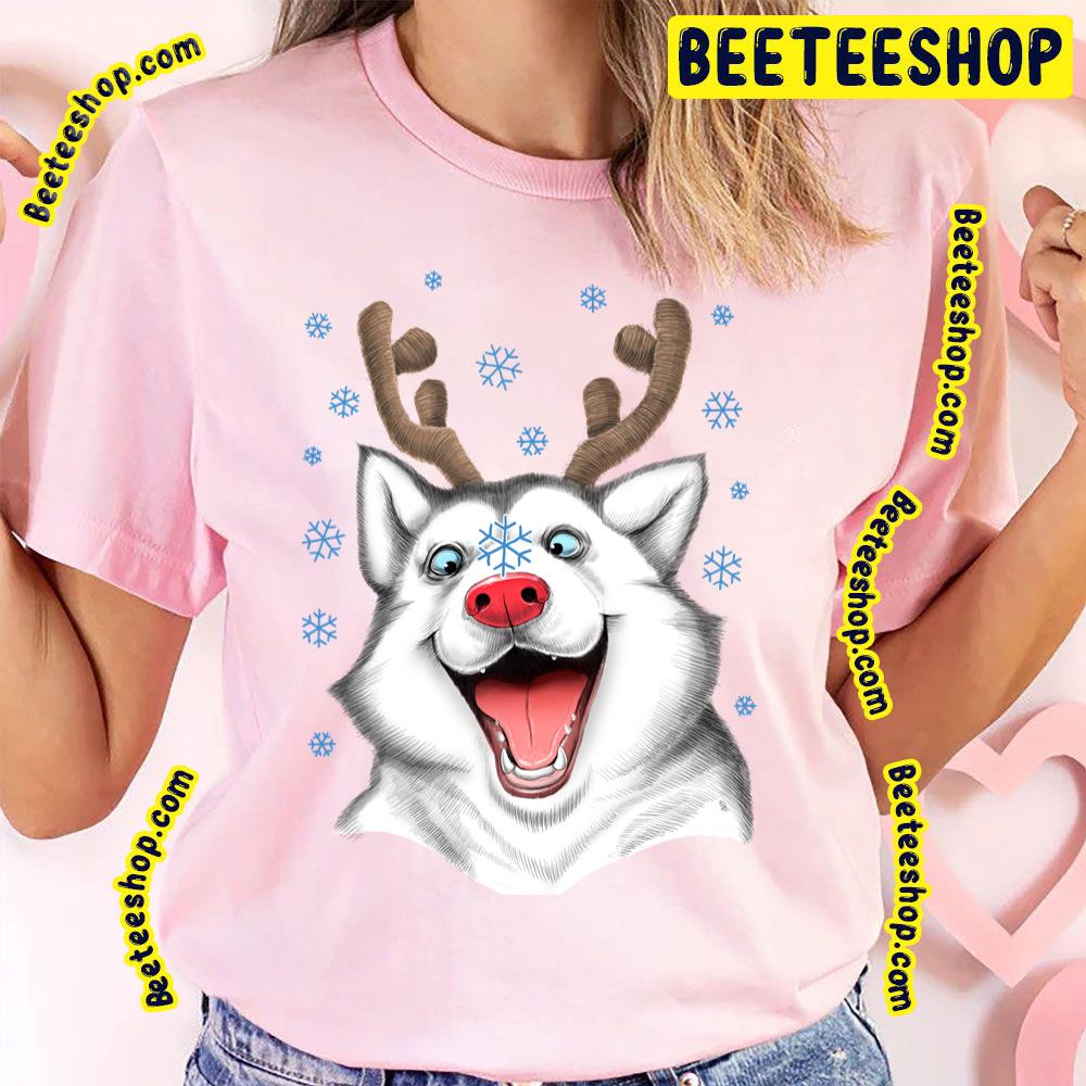 Husky Rudolph Funny Face Cartoon Art Trending Unisex T-Shirt