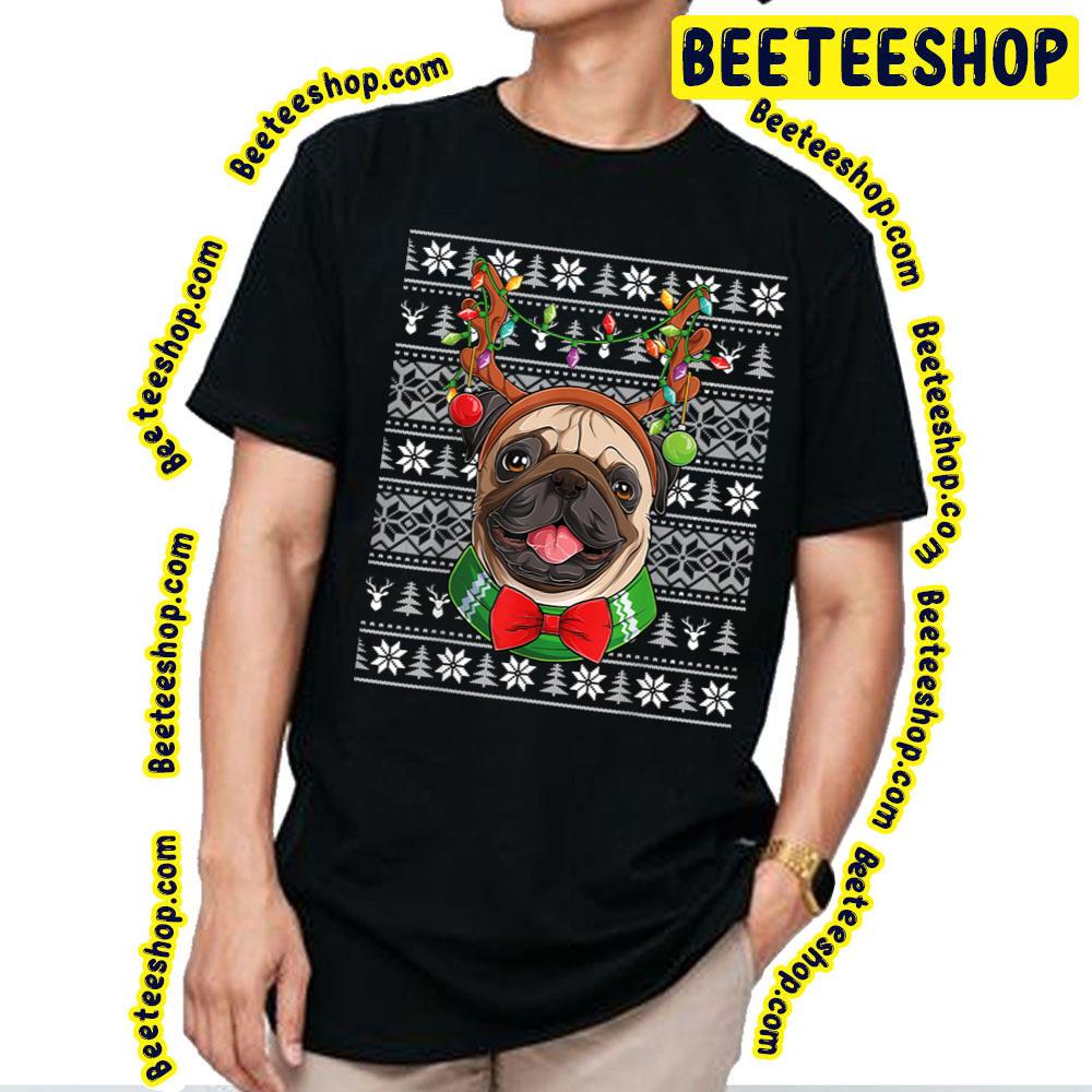 Kawaii Christmas Pug Dog Head Funny Art Trending Unisex T-Shirt