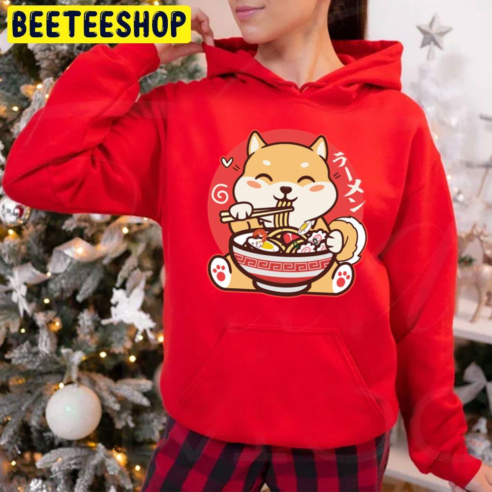 Kawaii Shiba Inu Eating Ramen Funny Art Trending Unisex Hoodie