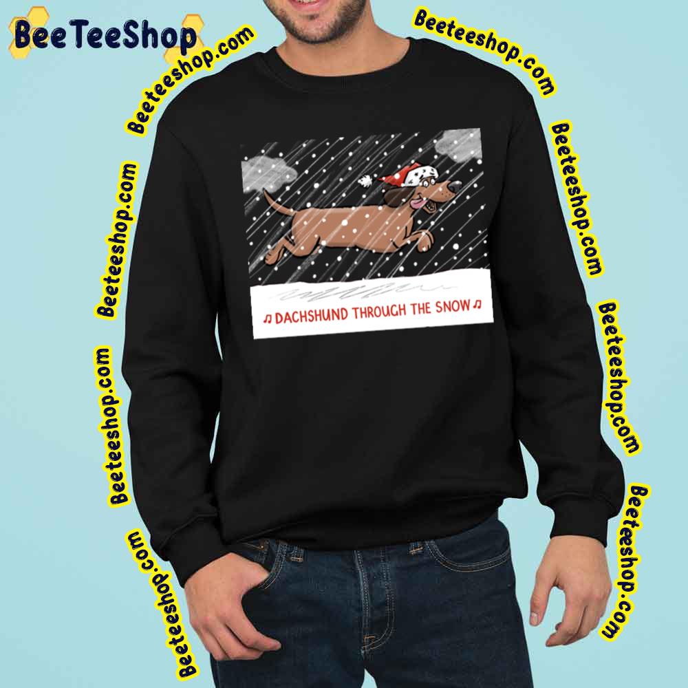 Merry Christmas Funny Art Dachshund Through The Snow Trending Unisex Sweatshirt