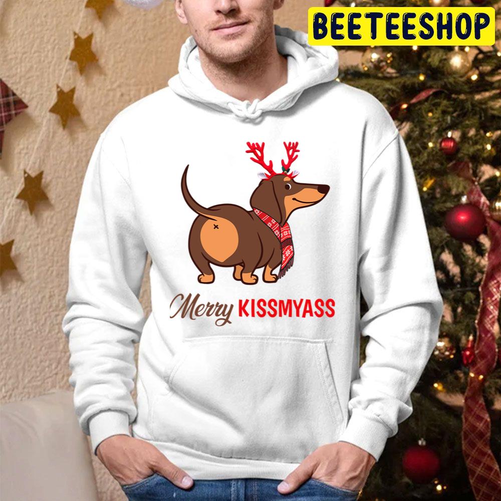 Merry Kissmyass Funny Christmas Reindeer Dachshund Dog Lover Trending Unisex Hoodie