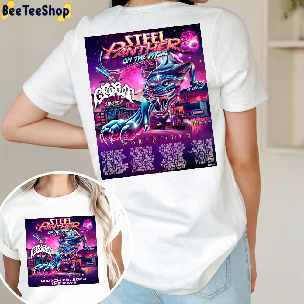 On The Prowl Steel Panther World Tour 2023 With Date Double Side Trending Unisex Shirt