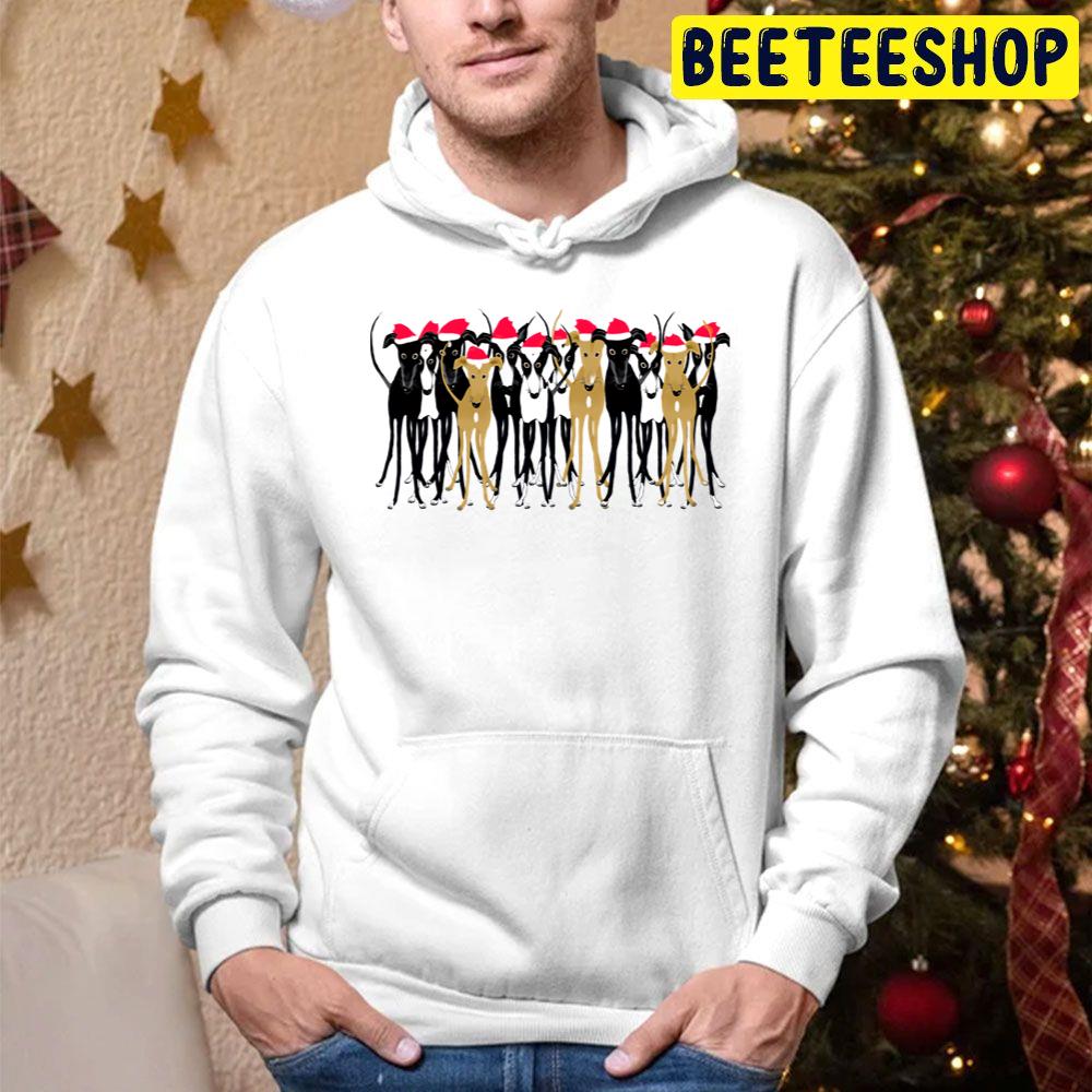 Painting Art Christmas Greyhound Gathering Dog Trending Unisex Hoodie