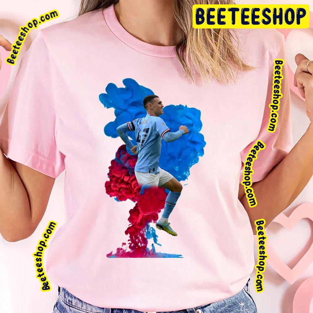 Phil Foden Goal Celebration Red And Blue Smoke Manchester City Artwork Trending Unisex T-Shirt