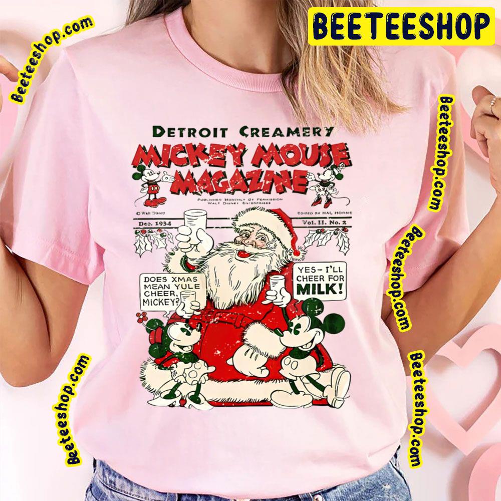 Retro Disney Christmas Mickey Minnie Santa Trending Unisex T-Shirt