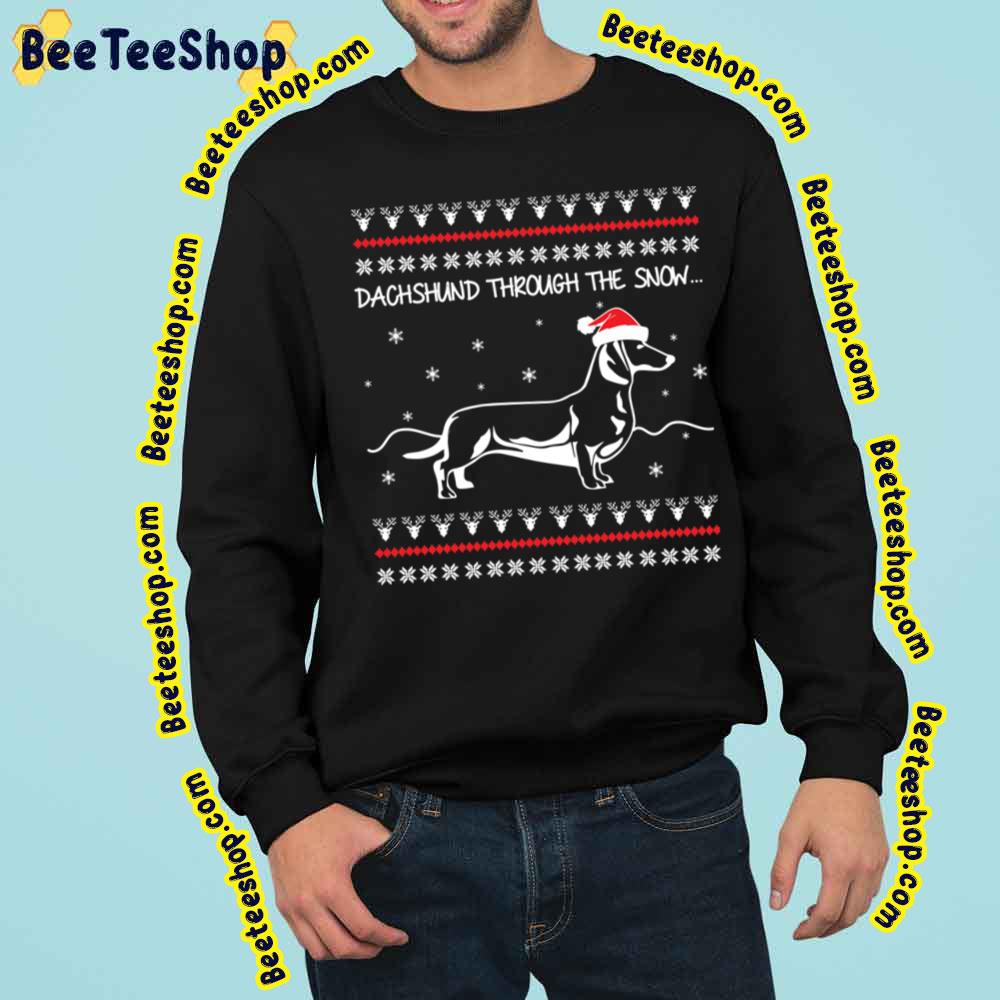 Santa Hat With Dachshund Dog Through The Snow Merry Christmas Trending Unisex Sweatshirt