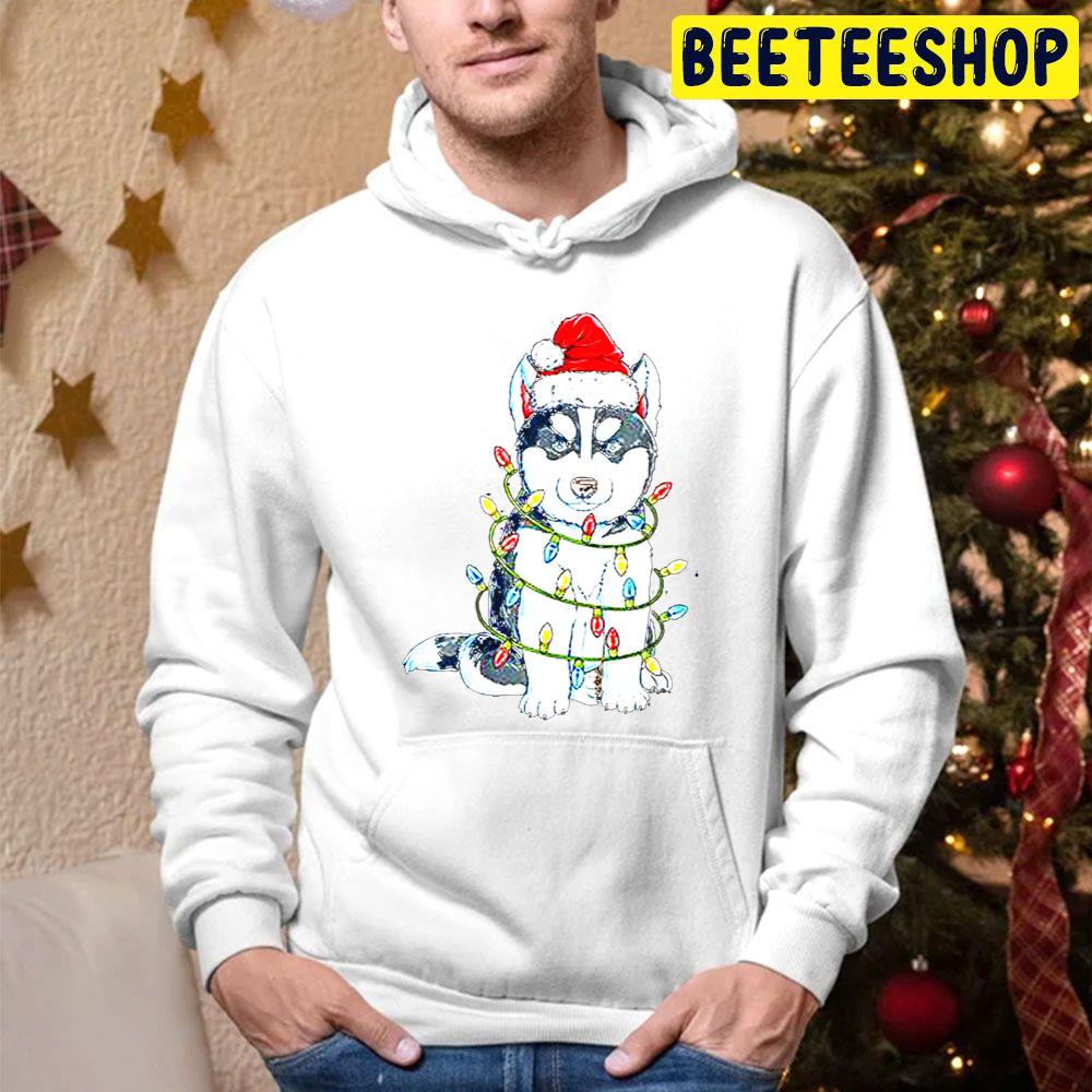 Siberian Husky Santa Christmas Tree Trending Unisex Hoodie