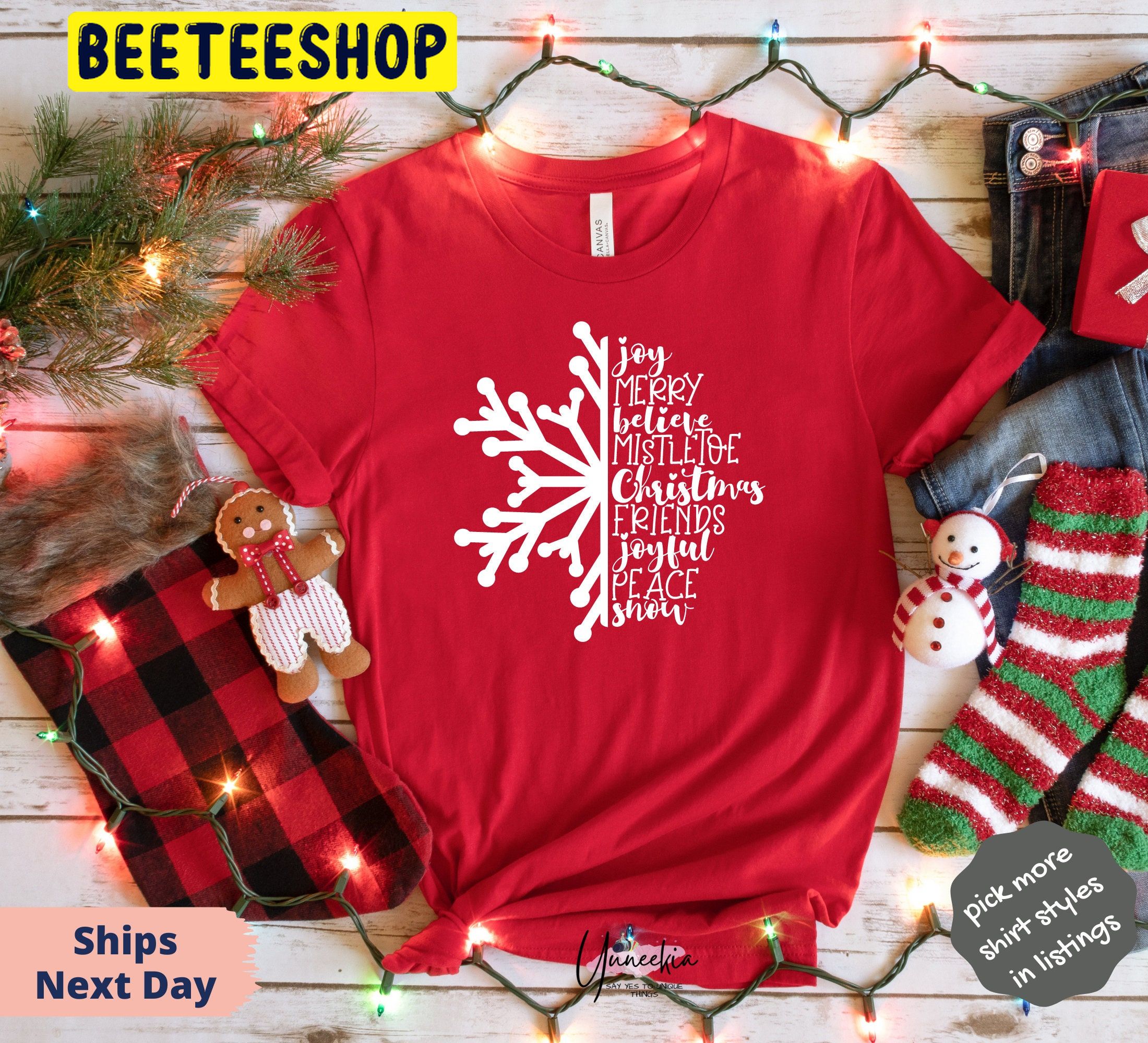 Snowflake Red Custom Christmas Party Personalized Family Trending Unisex Shirt