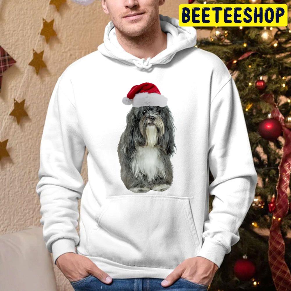 Tibetan Terrier Christmas Funny Art With Santa Hat Trending Unisex Hoodie