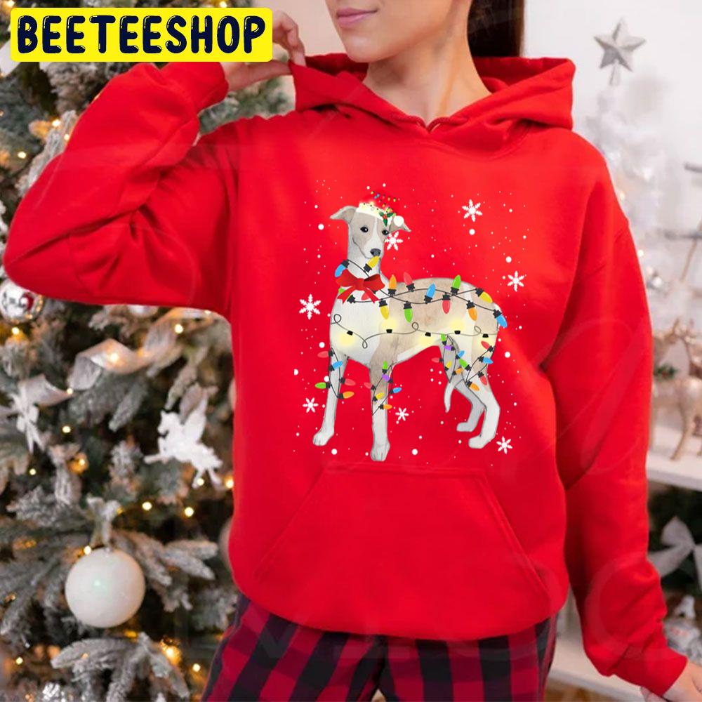 Whippet Dog Christmas Light Xmas Chibi Art Trending Unisex Hoodie