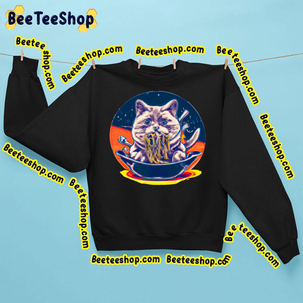 Cat Eating Spaghetti Retro Trending Unisex Sweatshirt