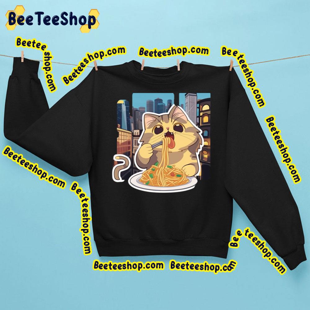 Cute Cat Eating Ramen Cat Design Trending Unisex Sweatshirt