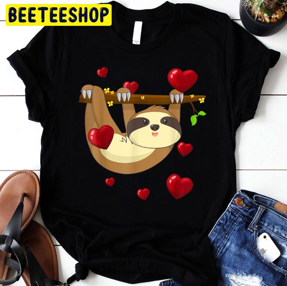 Cute Lazy Sloth Valentines Day Love Heart Trending Unisex Shirt