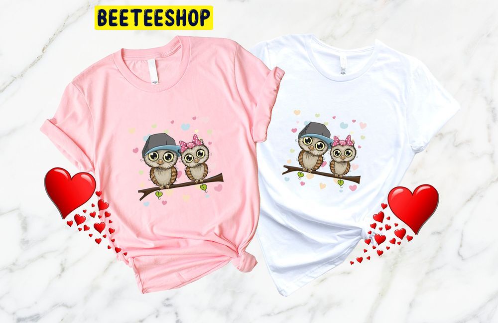 Lovely Owls Bird Couples Valentines Trending Unisex Shirt