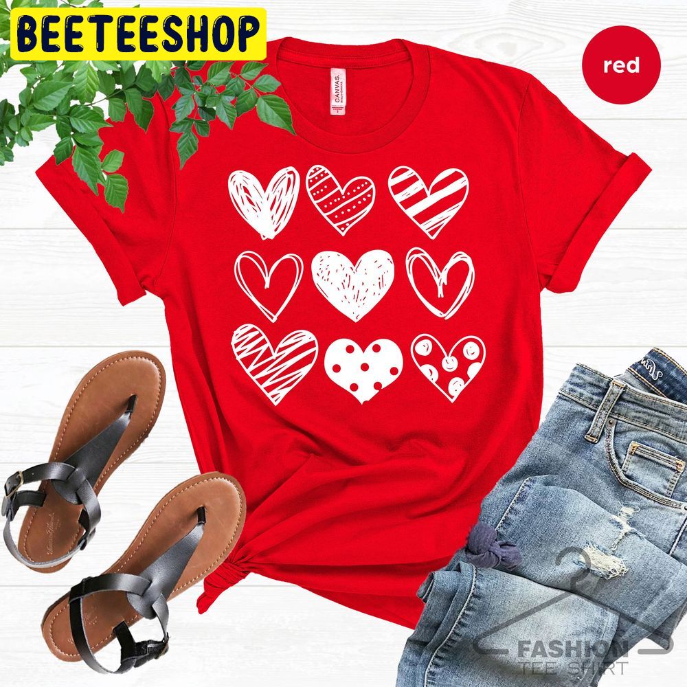 Sketched Stacked Hearts Cute Valentine Trending Unisex Shirt