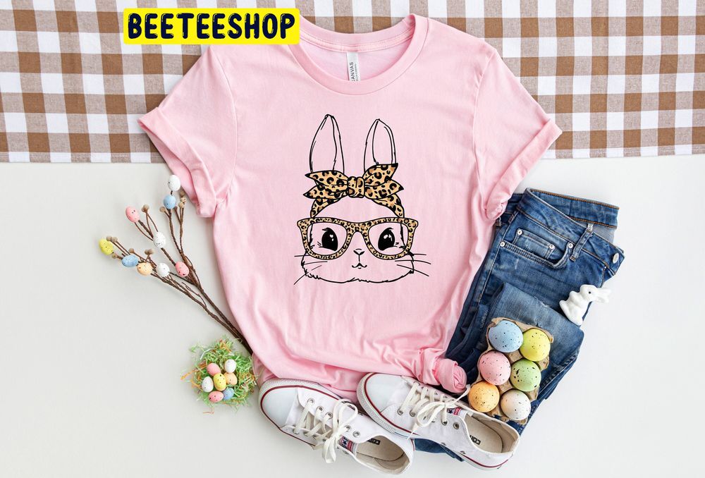 Bunny With Leopard Glasses Easter Trending Unisex T-Shirt