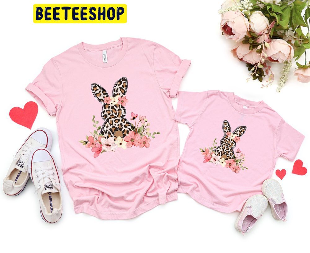 Cute Floral Leopard Bunny Easter Trending Unisex T-Shirt