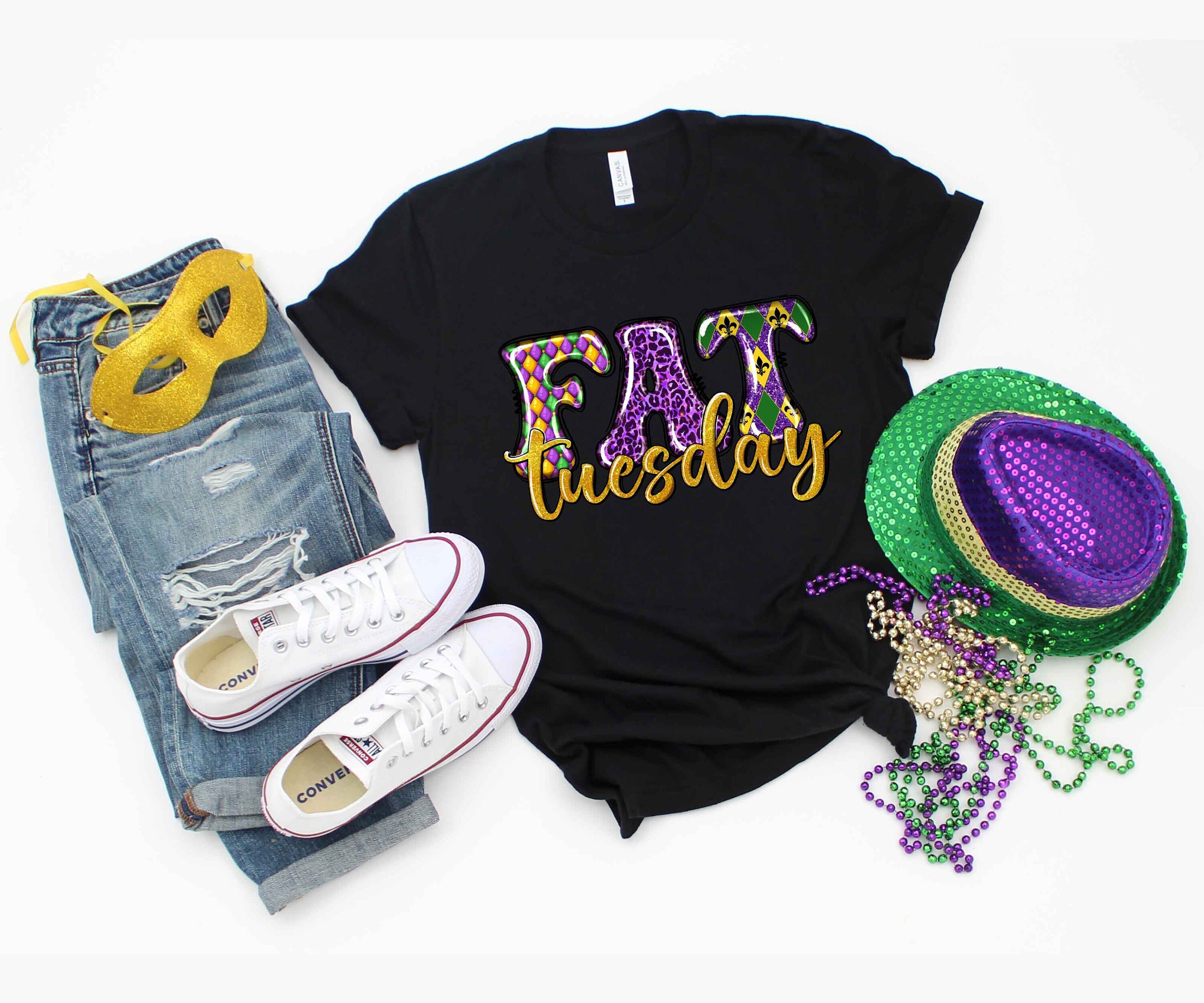 MoonLightByEllen Mardi Gras Hat Shirt, Carnival Shirt, Saints Tee, Fat Tuesday Outfit, Flower de Luce Shirt, New Orleans Tee, Long Sleeve Crewneck Sweatshirt