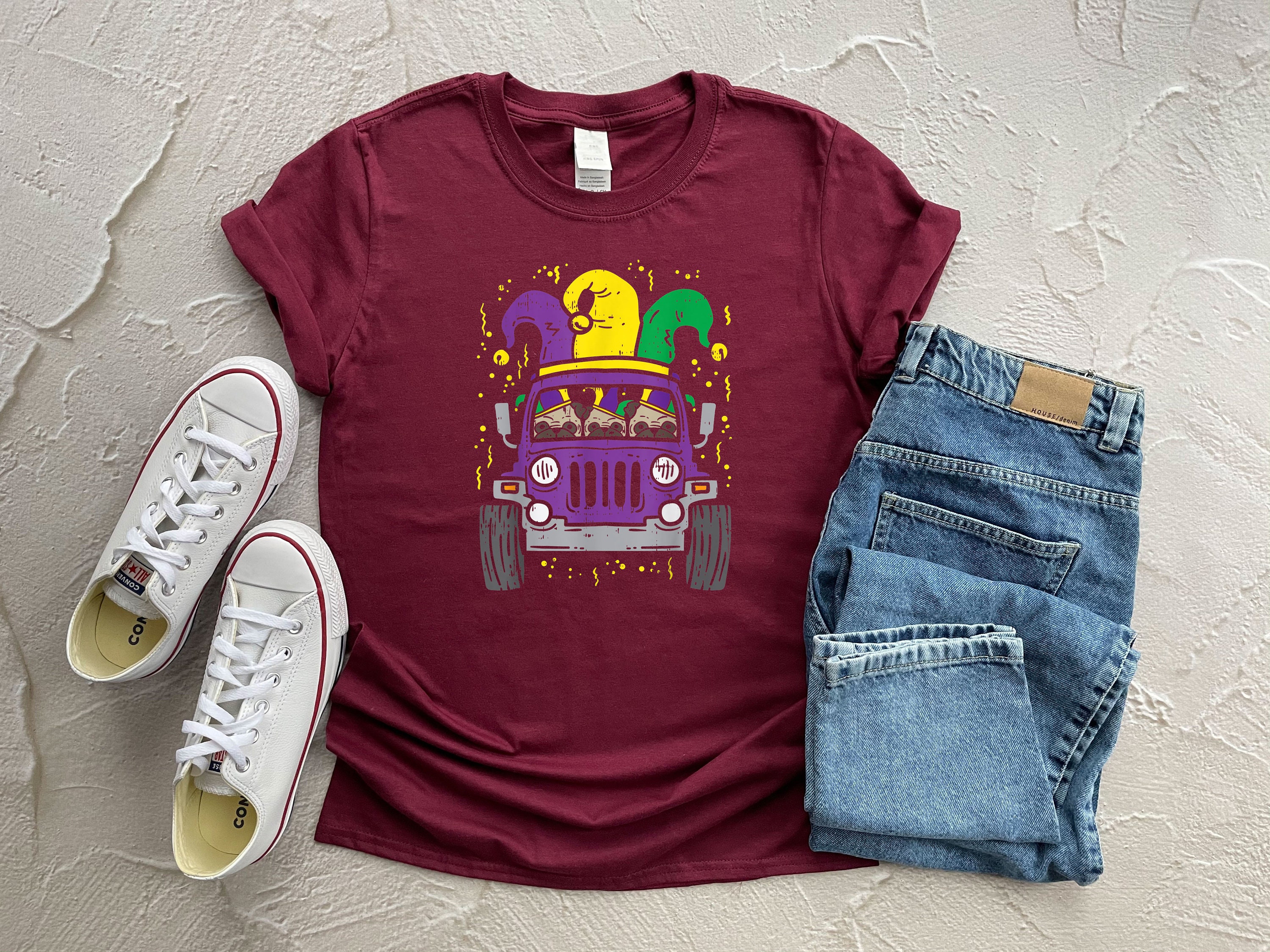 Mardi Gras Dog Truck Trending Unisex Shirt