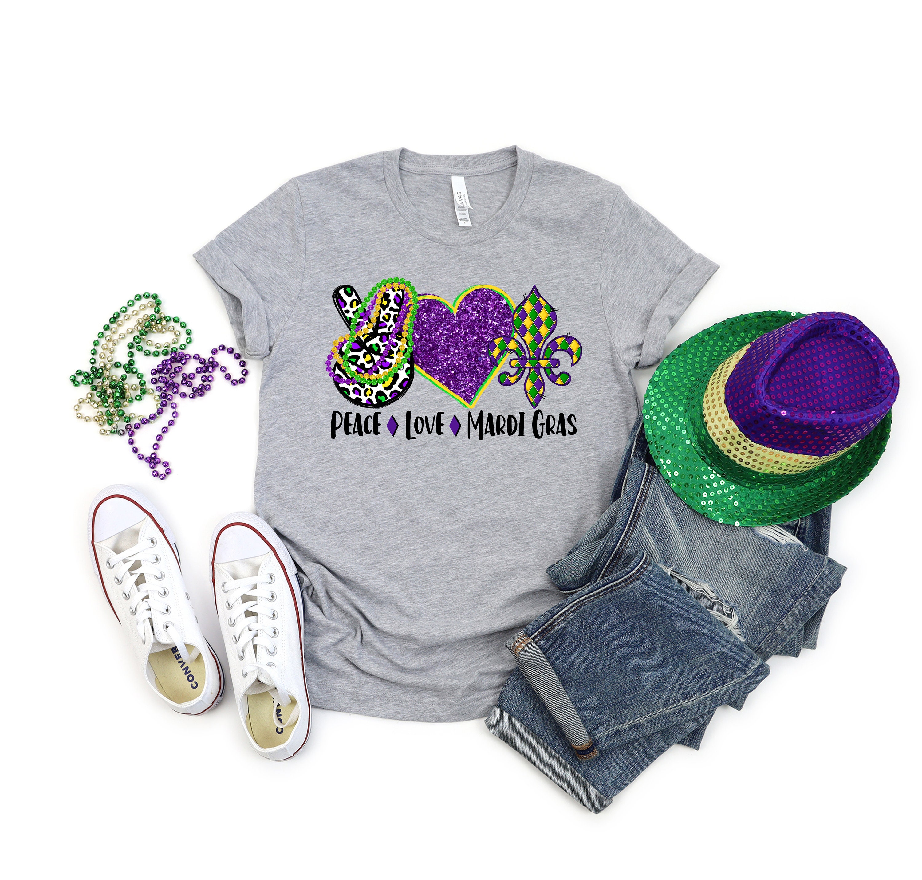 Peace Love Mardi Gras Trending Unisex Shirt