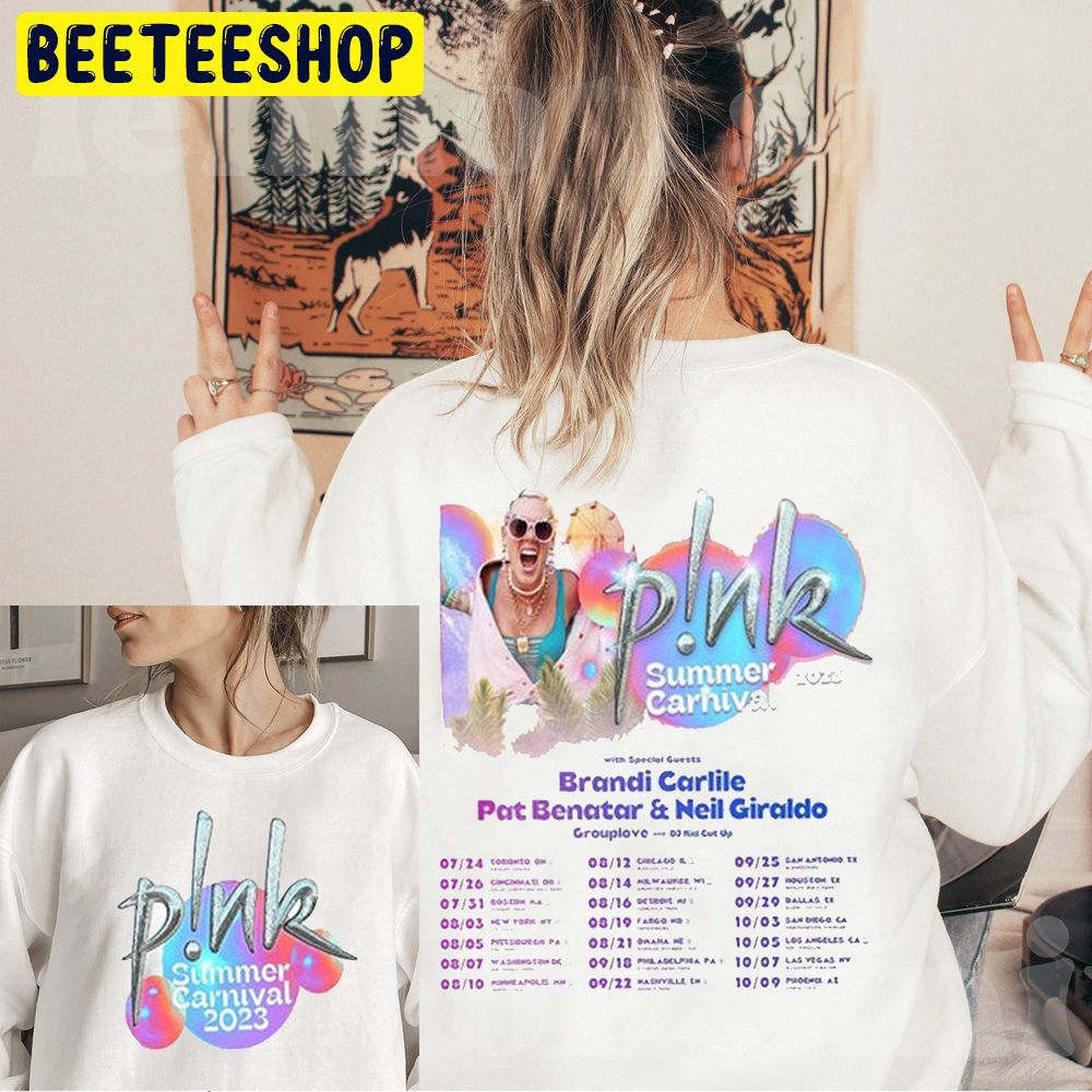 Pullover P!Nk Summer Carnival Tour 2023 Pink Double Side Trending Unisex Sweatshirt