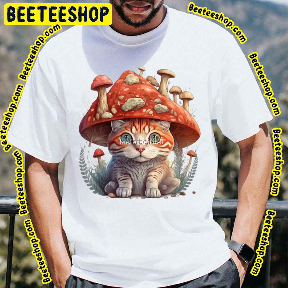 Cut Cat Wearing A Red Mushroom Hat Trending Unisex T-Shirt