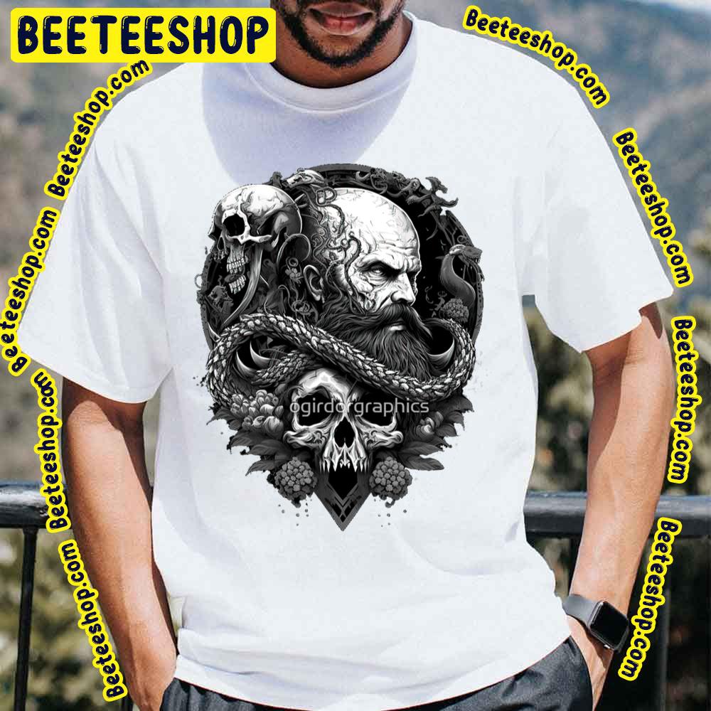 Skull Beard Dark Style Epic Sinister Rock Serpent Snake Forest Design Trending Unisex T-Shirt