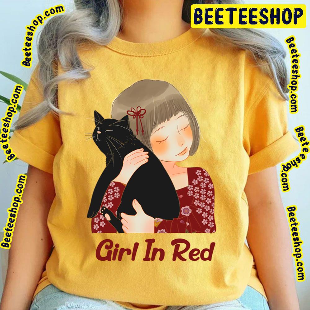 Girl In Red With Black Cat Trending Unisex T-Shirt