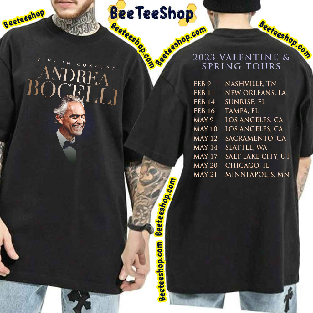 Live In Concert Andrea Bocelli 2023 Valentine And Spring Tours Double Side Double Side Trending Unisex Shirt