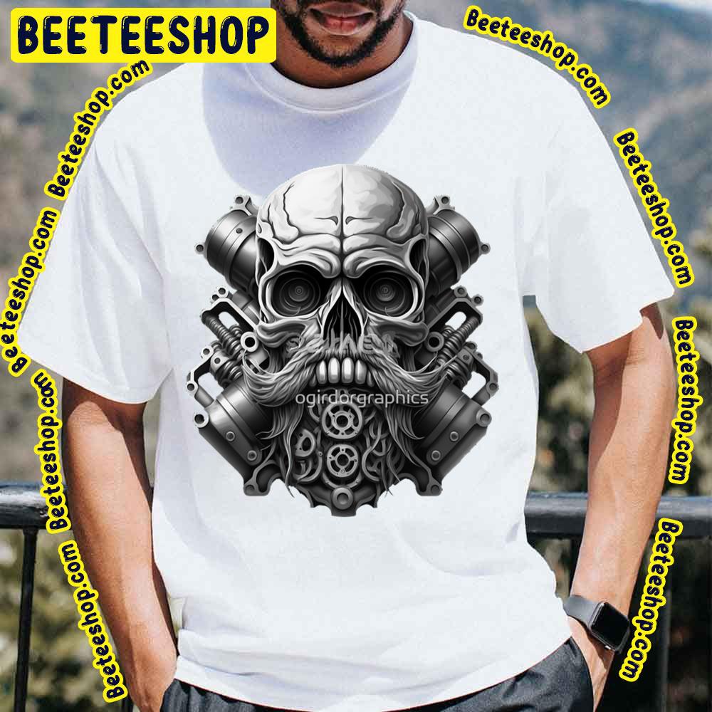 Skull Beard Dark Mechanic Piston Car Motorcycle Black Classic T-Shirt Trending Unisex T-Shirt