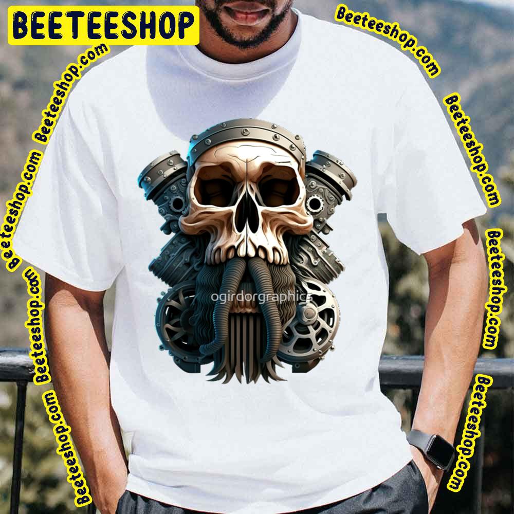 Skull Beard Dark Mechanic Piston Car Motorcycle Color Design Trending Unisex T-Shirt