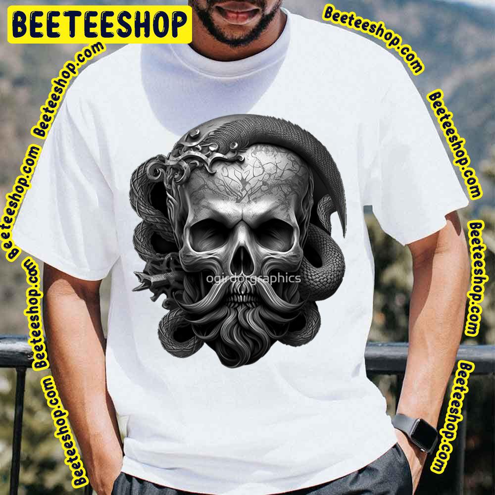 Skull Beard Gold Snake Dark Pirate Emperor Serpent Sinister Black Design Trending Unisex T-Shirt