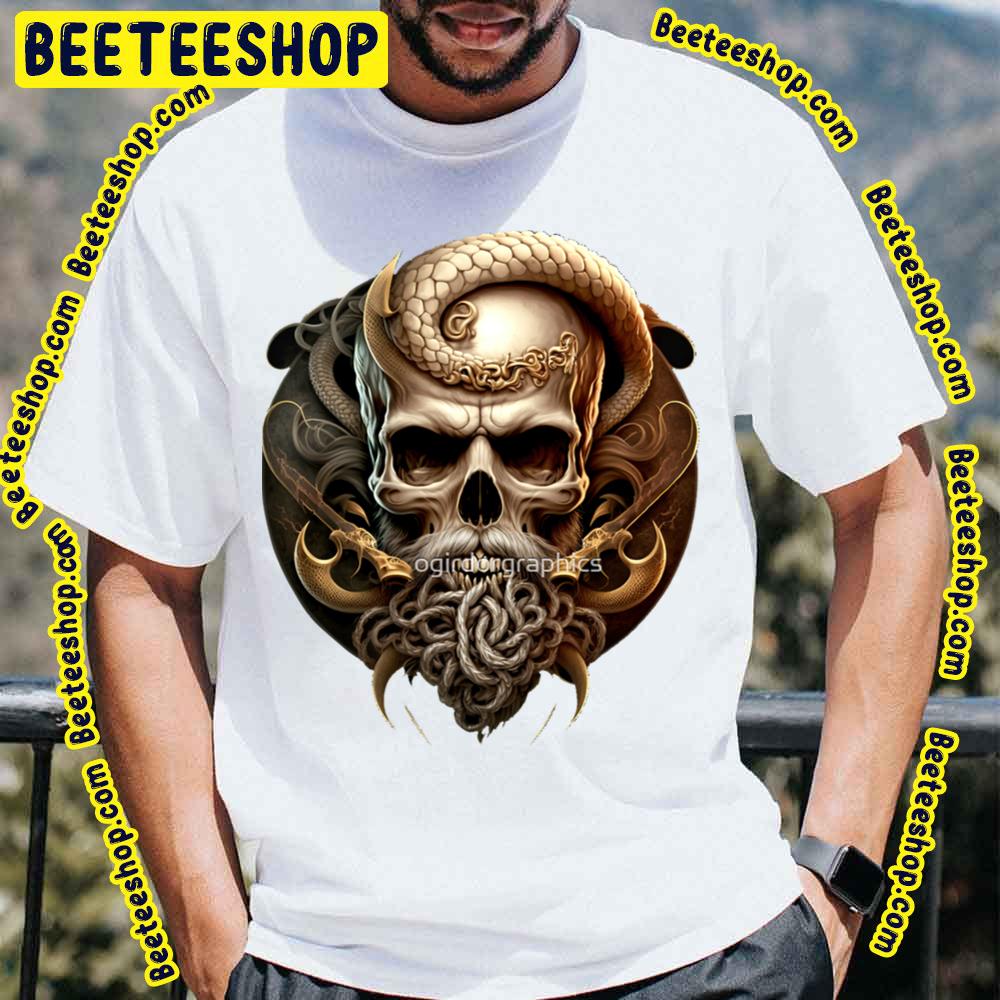 Skull Beard Gold Snake Dark Pirate Emperor Serpent Sinister Color Design Trending Unisex T-Shirt