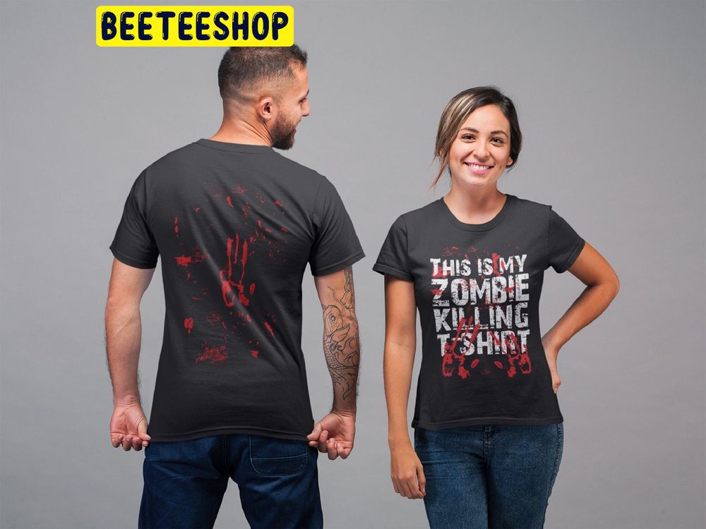 This Is My Zombie Killing Black Bloody Handprint Double Side Trending Unisex Shirt