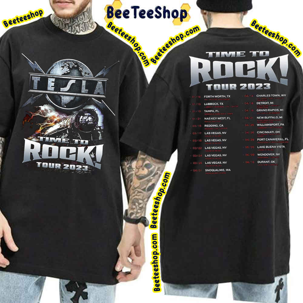 Time To Rock Tour 2023 Tesla Double Side Double Side Trending Unisex Shirt