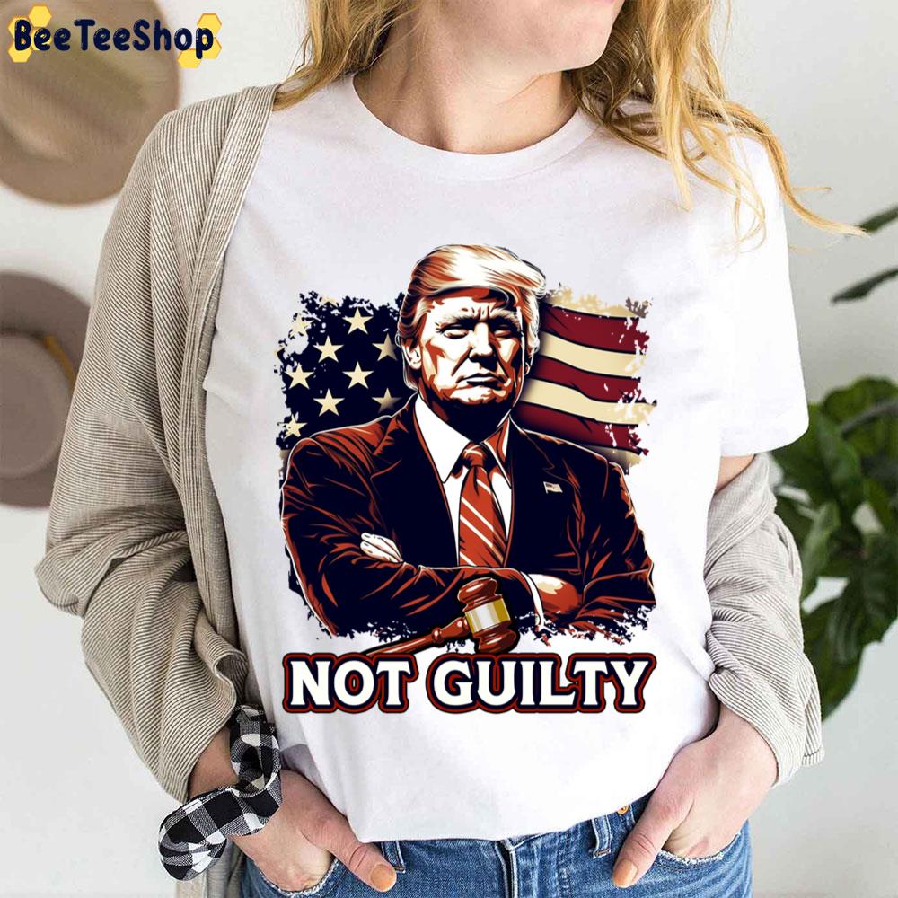 Trump Not Guilty America Flag Background Trending Unisex T-Shirt