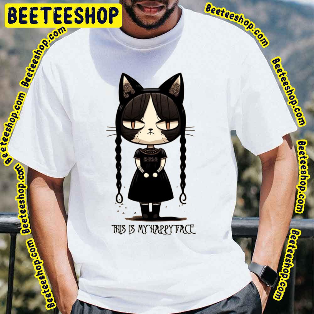 Wednesday Addams Cat Happy Face Trending Unisex T-Shirt