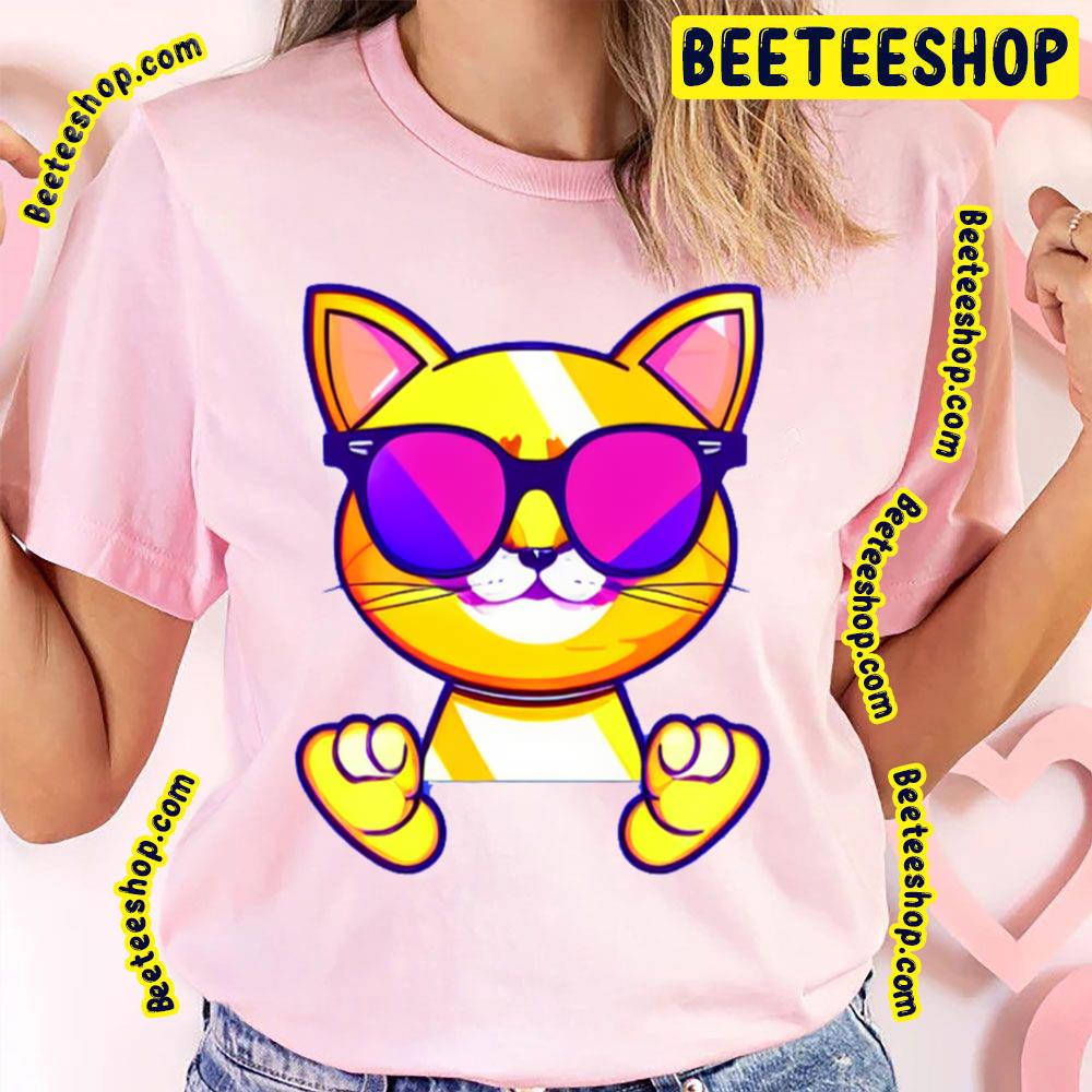 A Cute Cat Cartoon Wearing Sunglass Art Trending Unisex T-Shirt