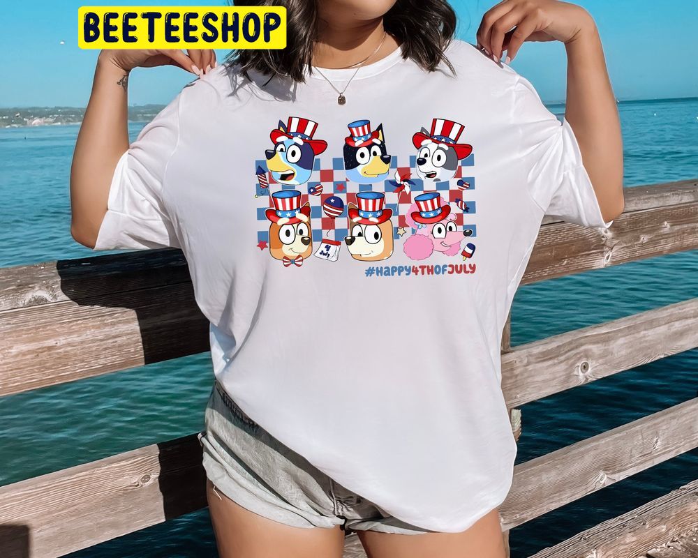 Red White Bluey And Bingo 4th July Trending Unisex T-Shirt