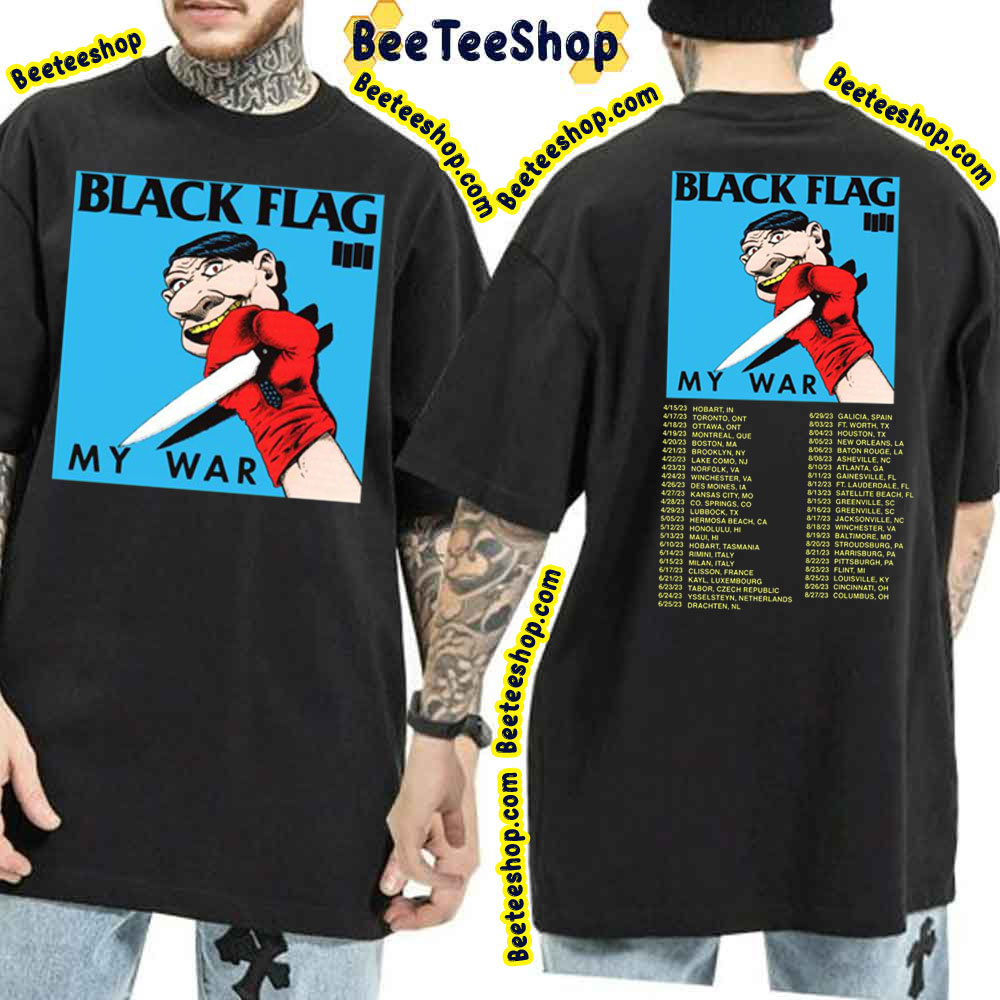 Black Flag My War Tour 2023 Double Sided Trending Unisex T-Shirt