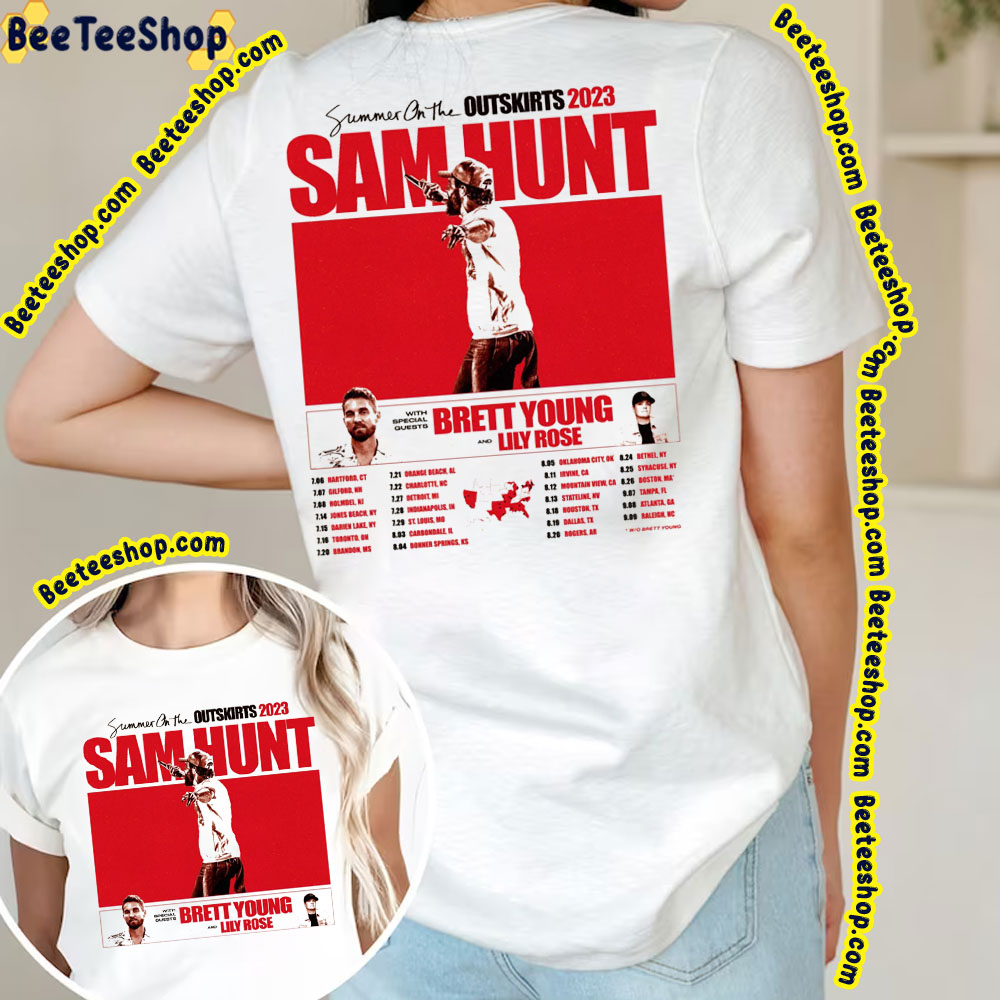 Summer On Thr Outskirts 2023 Sam Hunt With Brett Young And Lily Rose Double Sided Trending Unisex T-Shirt