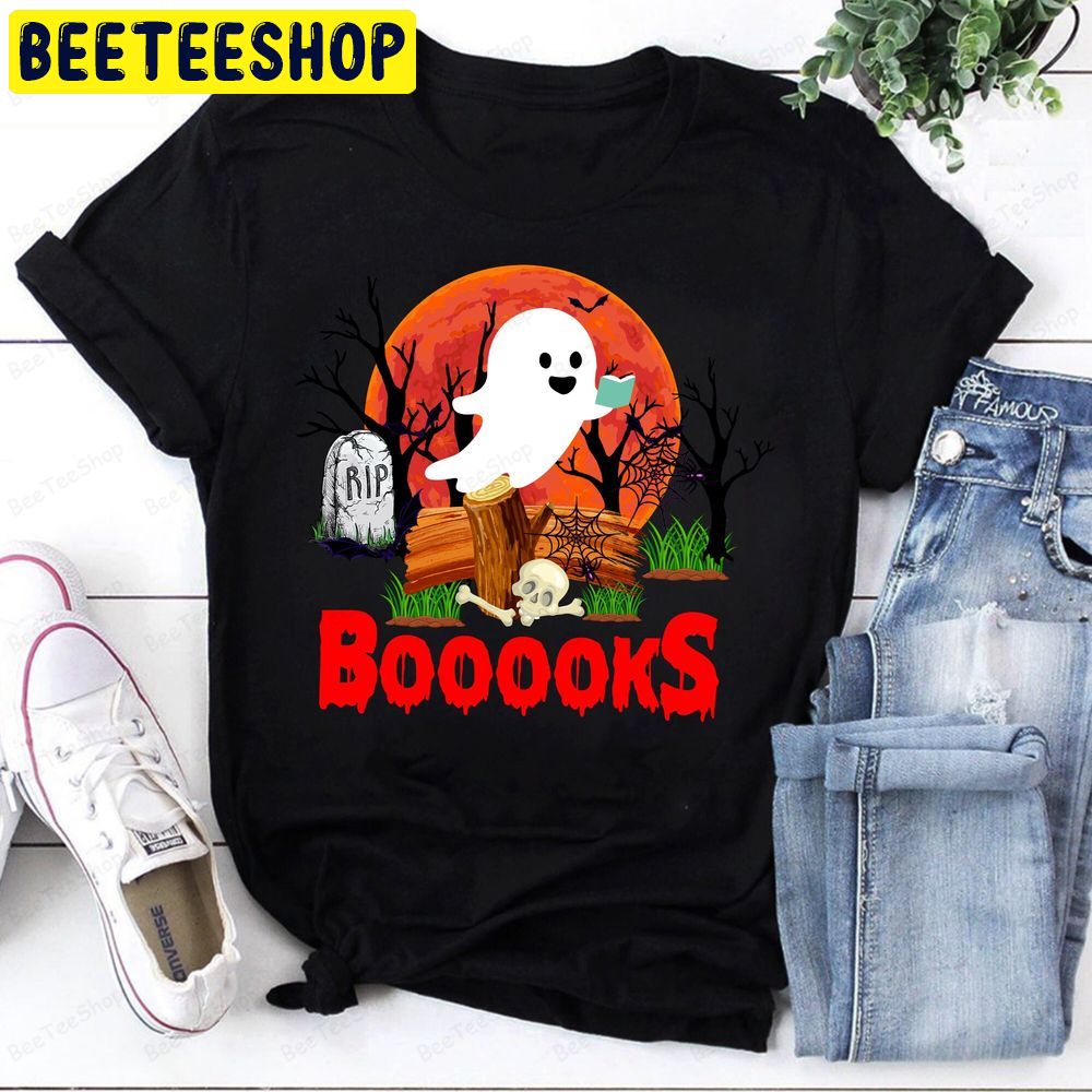 Booooks Funny Ghost Reading Halloween Bookworms Trending Unisex T-Shirt