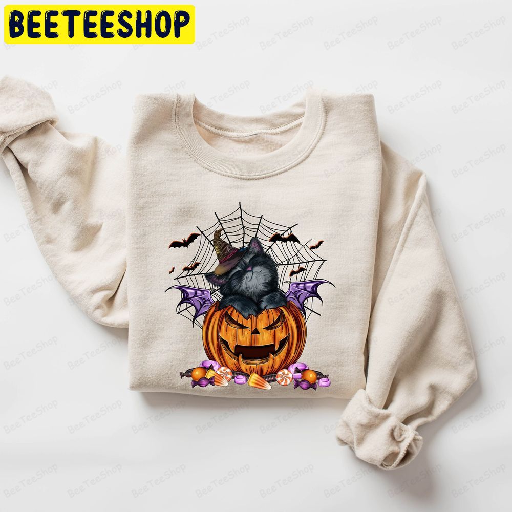 Cat On Pumpkin Halloween Spooky Season Trending Unisex Sweatshirt