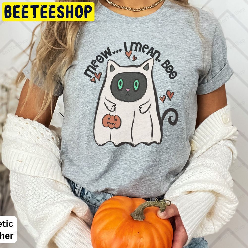 Ghost Cat Halloween Meow I Mean Boo Trending Unisex T-Shirt